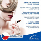 Mont Bleu Set of 2 Glass Nail Files Hand Decorated with Crystals - in Black Velvet Sleeve - Genuine Czech Tempered Glass - Gifts for her - Etched Glass Nail File for Nail Art & Nail Care