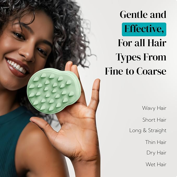 HEETA Scalp Massager Shampoo Brush 2 Pack, Soft Silicone Bristles to Remove Dandruff, Waterproof Scrubber for Wet Dry Hair, Suitable for Men & Women (Light Beige&Green)