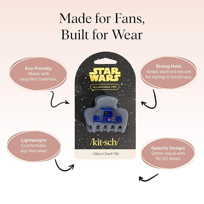 Kitsch x Star Wars R2-D2 Glitter Medium Hair Clip for Women – Whimsical Galaxy-Inspired Claw Clip | Recycled Plastic, Strong Secure Grip, | Ideal Gifts for Women, Hair Accessories for Girls
