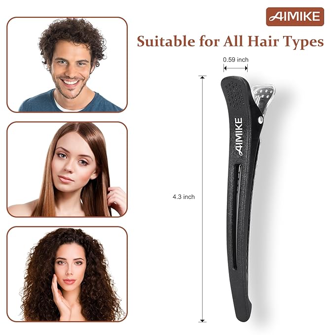 AIMIKE Hair Styling and Sectioning Accessories - 12 Pack Non-Slip Silicone Hair Clips for Thick and Thin Hair, Professional Salon Quality