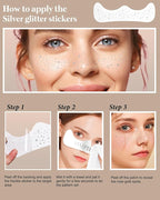 Body Face Makeup Patches for Kids Women Girls, Silver Rave Glitter for Face, Singer Concerts Festival Holiday Rave Accessories - 8 Counts