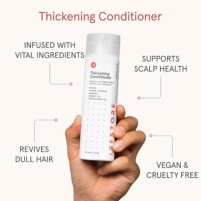 iRESTORE Biotin Hair Conditioner for Damaged Dry Hair - Good for Fine Hair Growth, Volumizing Thickening Conditioner with Ginseng & Argan Oil to Moisturize, Pair With Hair Loss Shampoo