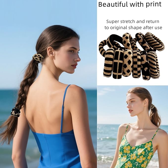 Large Stretch Thick Hair Ties for All Hair Types Seamless Hair Ponies Elastics Ponytail Holders Hair Scrunchies for Thick Hair Hair Accessories Women Girls 12-Pack