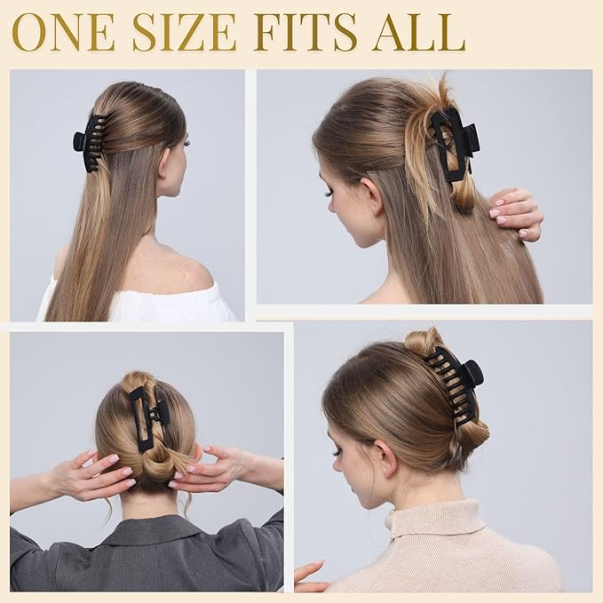 Black Hair Clips for Women -8 Pack 4.3 Inch Large Matte Banana Claw Clips for Women Thin Thick Curly Hair, Big Strong Hold jaw