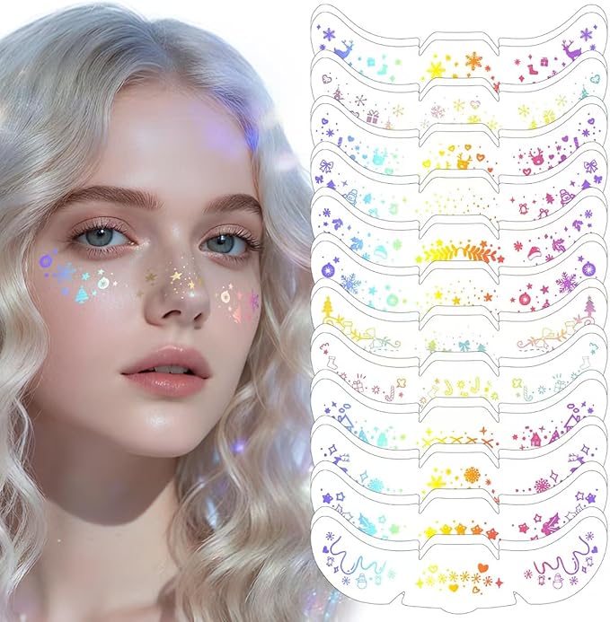 24pcs Christmas Glitter Makeup Patches-Holographic-Face Glitter, Sparkle Speckles Patches for Women, Body Temporary Tattoos,Cute Sparkling,Party Winter Festival Decorations