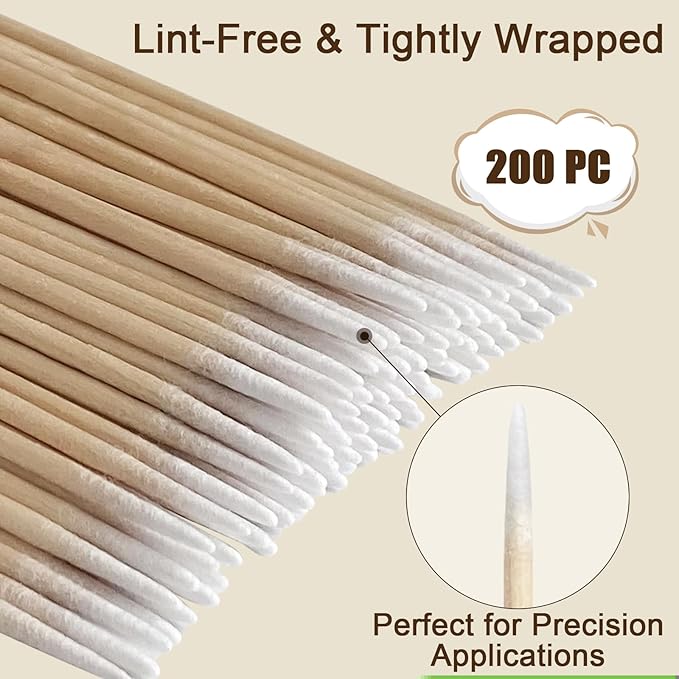 200 Pcs Microblading Cotton Swabs, Pointed Cotton Swabs with Bamboo Sticks for Makeup, Nail Polish, Tattoo Touch Ups, Crafting and Beauty Detail, Lint-Free, 4 Inch