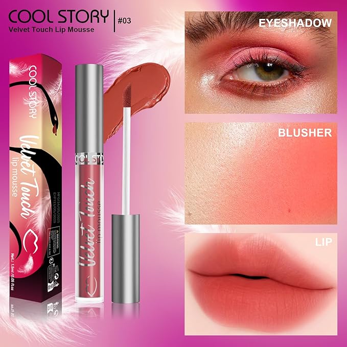 COOL STORY Velvet Lip Stain Mousse, Lip Tint Long-Lasting Waterproof Matte Finish (03)