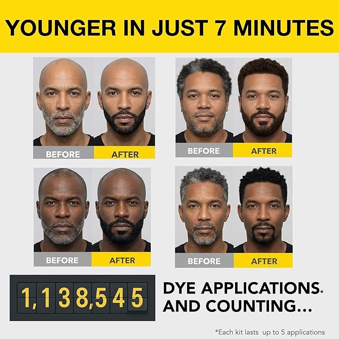 Reusable Hair & Beard Dye System for Men – Up to 5 Uses | 7-Minute Natural-Looking Gray Coverage | No-Drip Cream with SkinArmour® – Cleverman (Jet Black for Black Men)