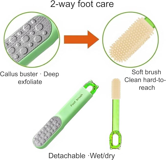 2-in-1 Pedicure Scrubber Tool - Stainless Steel Dual-Sided Foot File & Callus Remover, Durable Easy-to-Clean Rasp for Hard Dead Skin, Corn Removal & Soft Feet,Dry & Wet Use (Green)