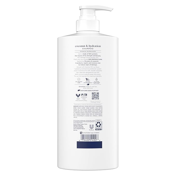 Dove Shampoo Coconut & Hydration for Dry Hair with Bio-Protein Care Technology and Coconut Oil 28 Fl Oz