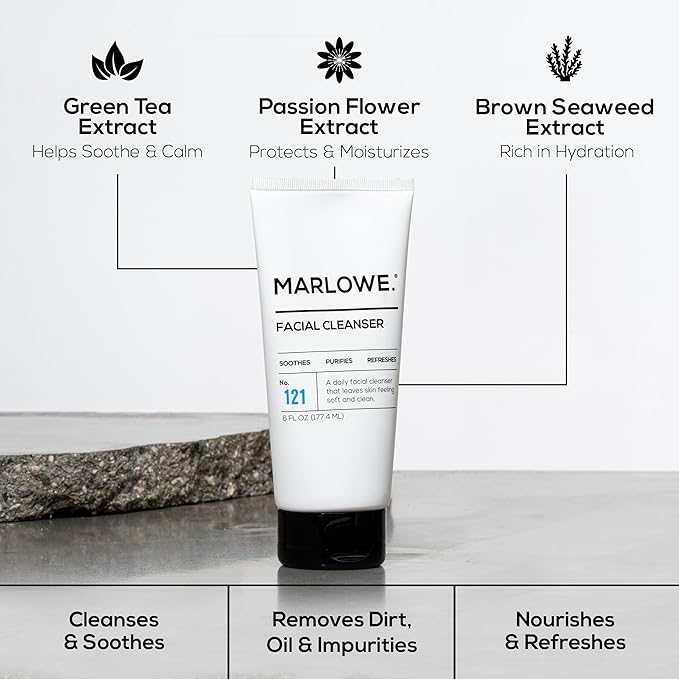 MARLOWE. Best Sellers Kit No. 203, Features Signature No. 102 Original Body Scrub Soap Bar, No. 121 Facial Cleanser & No. 123 Facial Moisturizer, Great Gift for Men