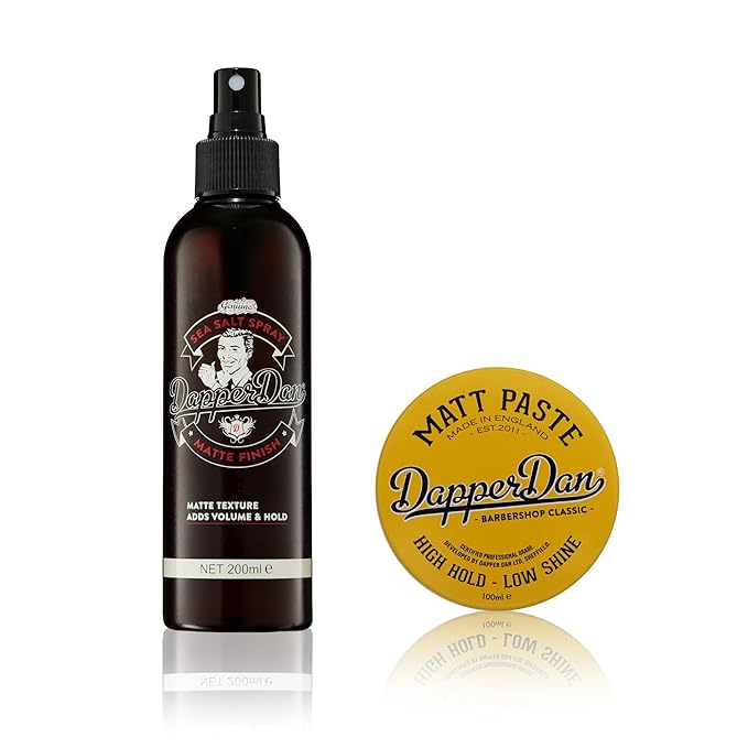 Dapper Dan Matt Paste, High Hold Low Shine Paste for Men 1 x 100ml Sea Salt Spray for Matte Textured Finish 1 x 200ml