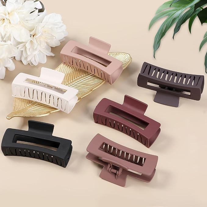 4 Inch Big Hair Claw Clips 6 Pcs Large Claw for Thick Hair Square Hair Clips for Women Rectangle Hair Clips Nonslip Acrylic Banana Jaw Clips Hair Accessories for Girls (Brown Scarlet)