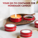 24 Pack 2 Ounce Screw Top Aluminum Tin Jar with Screw Clear Lid and Blank Labels, Refillable 60ml Metal Containers for Lip Balms, Candles, Salves, Spices, Crafts (Red)