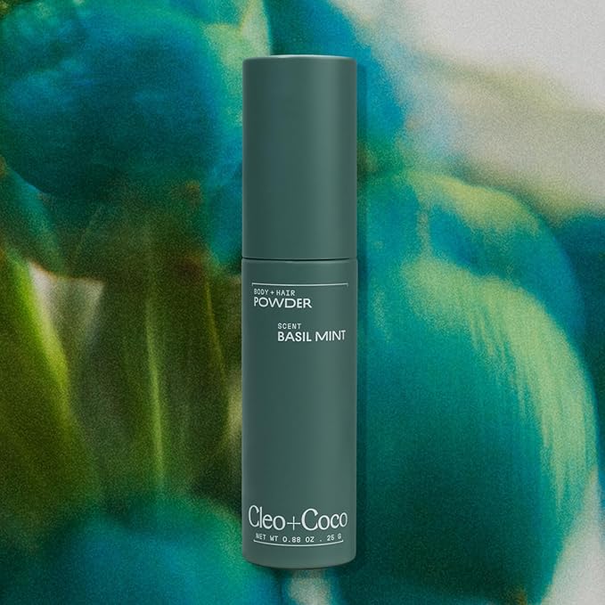 Cleo + Coco. Deodorant Powder for Body and Hair, Basil Mint (0.88 oz), 2-in-1 Deo Powder & Dry Shampoo for Women & Men, Aluminum Free Deodorant, Talc-Free, Anti Chafe Protector, Travel-Size