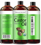 Natural Riches Organic Castor Oil - Cold Pressed, USDA Certified for Hair Growth, Thicker Eyelashes, Eyebrows - Moisturizes Dry Skin and Hair, Helps with Dandruff - Hexane-Free, 16 fl. oz.