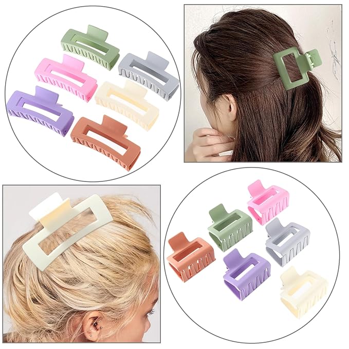 12 Pack Square Colorful Hair Clips, Big and Small Neutral Rectangle Claw Clips, Non-slip Matte Hair Clips for Women,Strong Hold jaw clip for Thick Thin Hair Silver Brown White Pink