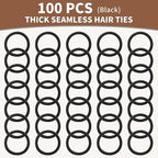 Hair Ties Black 100Count Extra Thick 5CM, Bulk Elastic Hair Bands for Thick Heavy Hair, Seamless Hair Accessories for Girls Women, Ponytail Holder (Black)