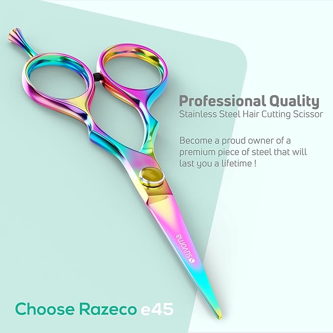 Suvorna 5.5" Multicolor Hair Cutting Scissors for Professionals, Barbers - Hair Shears for Cutting, Trimming, Grooming - Sharp Hair Scissors Professional - Right Hand Barber Scissors for Men and Women
