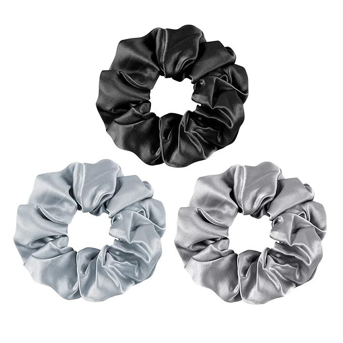 OLESILK 100% Mulberry Silk-Scrunchies for Hair Sleep, Women Grils Silk Hair Ties for Frizz & Breakage Curly Hair, No Damage, Elastics Ponytail Holder, 3 Pack