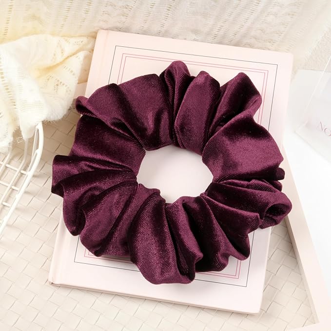 CEELGON Burgundy Big Velvet Scrunchie 6.5 Inches Jumbo Scrunchies Hair Ties Oversized Ponytail Holder for Thick Curly Hair Extra Large Hair Accessories for Women (Burgundy)