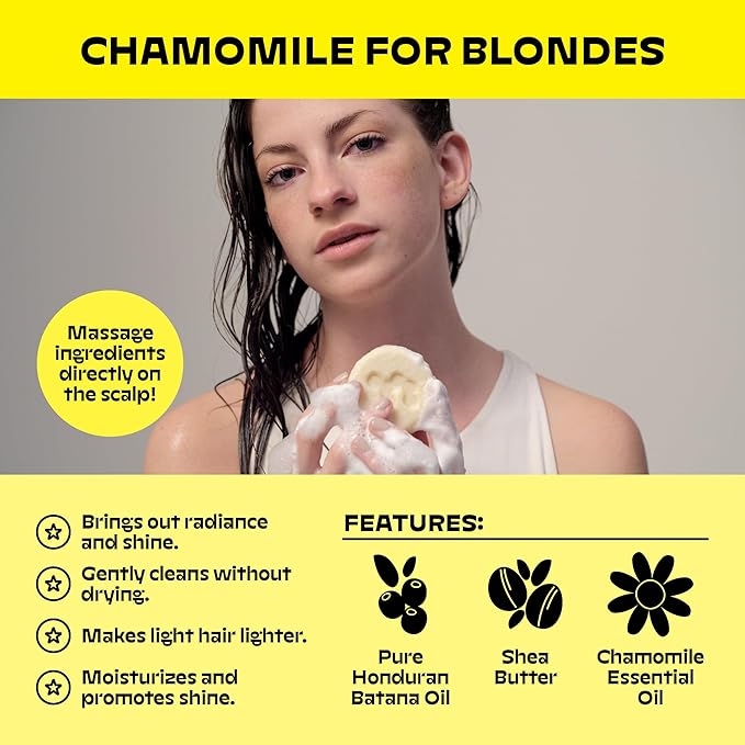 NOLE CARE Sustainable Bar Shampoo with Chamomile & Batana Oil, for Blonde Hair (3 oz) - PH Balanced, Rice Protein Based Shampoo, Sulfate-Free, Plastic-Free