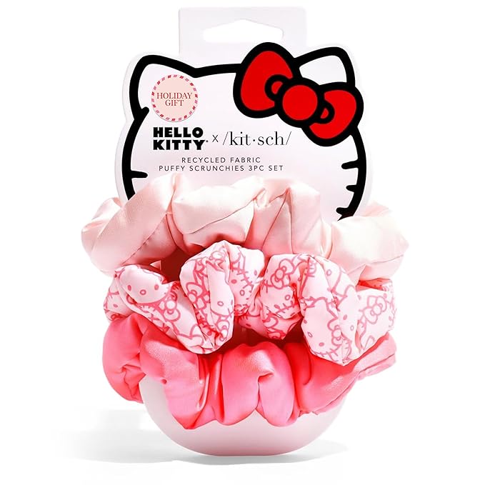 Hello Kitty x Kitsch Matte Satin Scrunchies for Women - No Crease Hair Ties No Damage | Scrunchies for All Hair Types | Stylish & Comfortable, For Ponytails & Buns | Ideal Gifts for Women - 3pcs