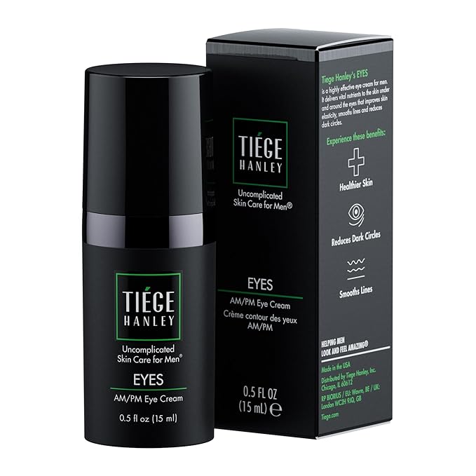 Tiege Hanley Eye Cream for Men, Morning and Night Under Eye Cream With Hyaluronic Acid and Vitamin B3, Helps Reduce the Look of Dark Circles and Puffiness, Anti Aging Men’s Skin Care, 0.5 Oz