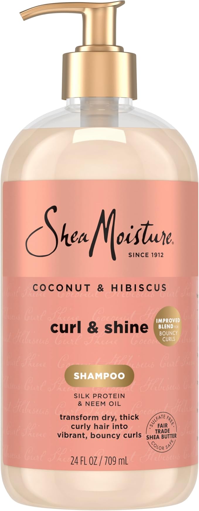 SheaMoisture Shampoo Coconut and Hibiscus, for Thick, Curly Hair, to Cleanse & Hydrate, 24 oz