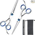 Hair Cutting Scissors Shears Set, ekuci Professional Home Haircutting Scissors Thinning Shears Kit with Free Comb and Storage Bag for Men Women Home Salon Barber Cut Kit (Silver)