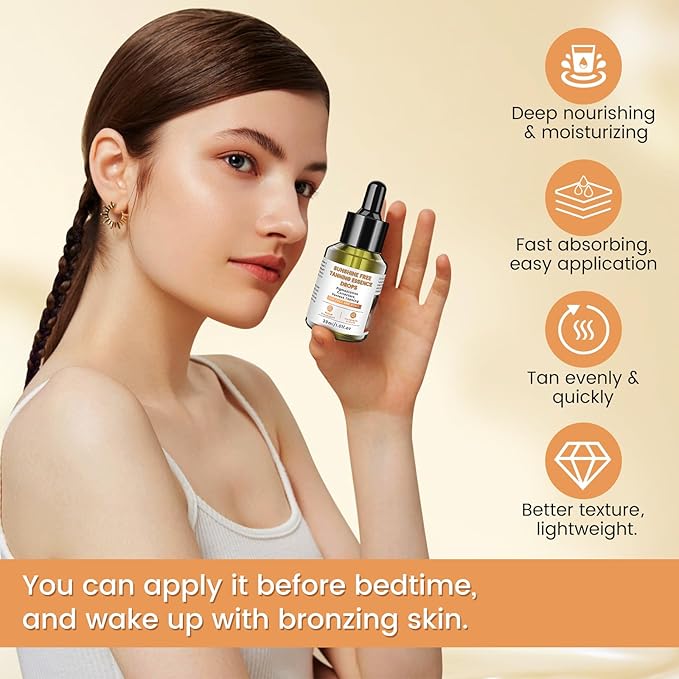 Natural Sunless Tanning Drops for Face ＆ Body - Hydrating Bronzing Drops with Hyaluronic Acid & Vitamin E, Buildable Self Tanner for Glowing, Youthful Skin
