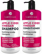 Apple Cider Vinegar Shampoo and Conditioner Set - Stop Flaky and Itchy Scalp – Sulfate Paraben Free Anti Dandruff Soothing Treatment for Dry, Oily and Damaged Hair - Intense Care for Women and Men
