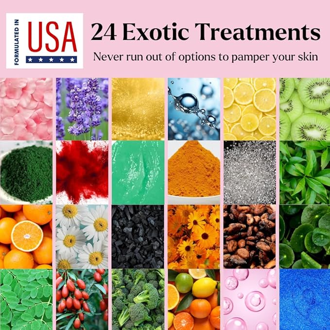 Jelly Mask for Facials - 24 Flavors Hydrating & Brightening Jelly Face Masks | Free Jade Roller & Spatula |Bulgarian Rose Lavender Hyaluronic Acid 24K Gold | Christmas Gifts for Women, Gifts for Women