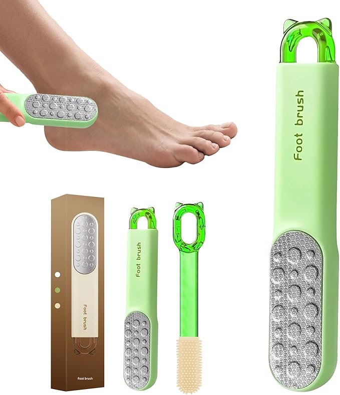 2-in-1 Pedicure Scrubber Tool - Stainless Steel Dual-Sided Foot File & Callus Remover, Durable Easy-to-Clean Rasp for Hard Dead Skin, Corn Removal & Soft Feet,Dry & Wet Use (Green)