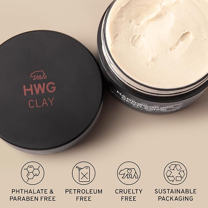 Hardworking Gentlemen - Medium Hold Hair Clay - Mens Hair Clay - ALL NATURAL ingredients - Matte Finish - Holds All Day - 2oz. (Medium Hold)