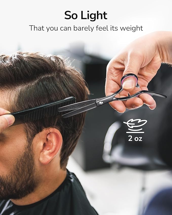 ULG Hair Cutting Scissors Thinning Shears Kit Professional Barber Hairdressing Texturizing Salon Razor Edge Scissor Japanese Stainless Steel 6.5 inch Black