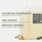 Jean & Len Hand & Body Wash Rosemary and Ginger in canister, cleans and cares for the skin, spicy fresh scent, liquid soap in refill canister, without silicones & parabens, 169.07 Fl. OZ.