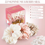 3 Pack Mulberry Silk Scrunchies for Women – 22 Momme 6A Grade Hair Ties, Anti-Frizz & Anti-Breakage, Gentle & Safe for All Hair Types, Daily Styling & Overnight Care
