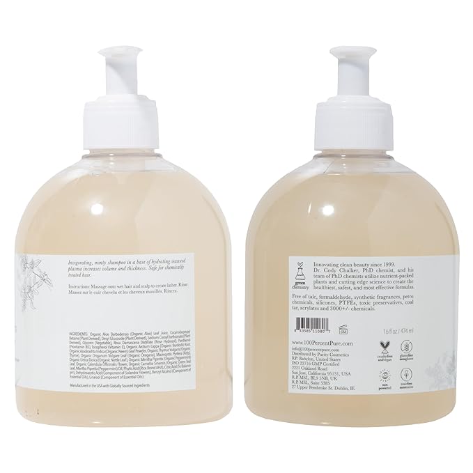 100% PURE Kelp & Mint Volumizing Shampoo Purifying Deep Detox - Hydrating Botanical Body Boost for Dry, Damaged Thinning Hair, Promotes Healthy Growth for Women & Men - Sulfate Free - 16 Fl Oz