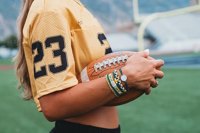 K'lani Game Day Hair Tie Bracelets – 5-Pack Stretchy No-Crease Hair Ties & Stylish Bracelets – Team Color Accessory for Hair or Wrist - Green & Yellow, Large