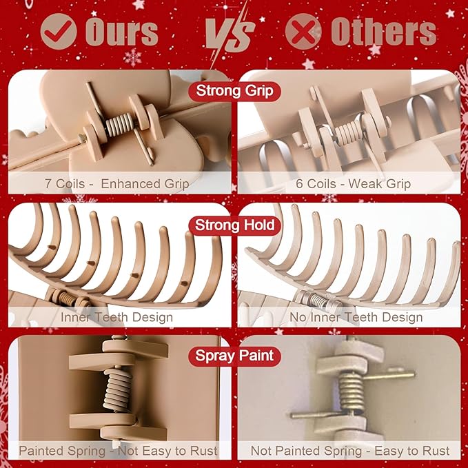 TOCESS Hair Claw Clips for Women, 8 Pack Large 4.33 Inch Jumbo Strong Hold Claw Clip Set for Thick, Thin, Long, Curly Hair, Big Neutral Matte Non-Slip Rectangle Clamps for Girls