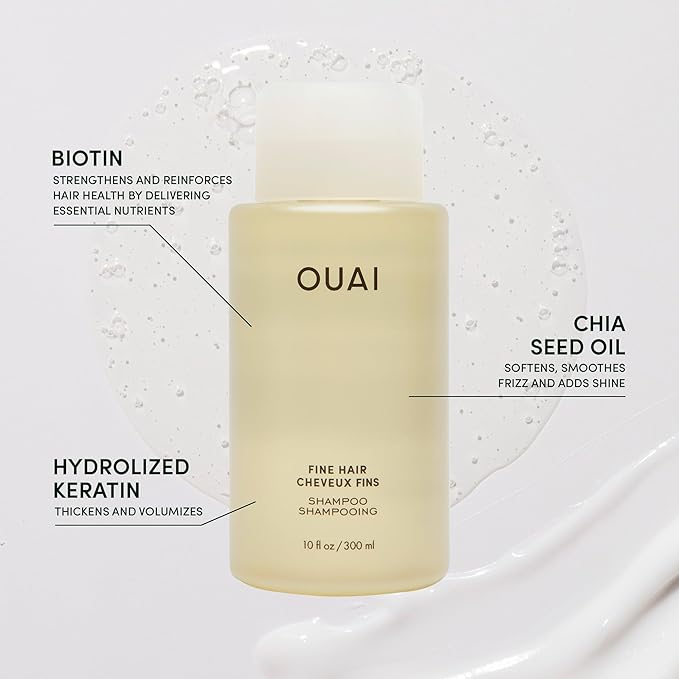 OUAI Fine Shampoo + Refill Bundle - Volumizing Shampoo with Keratin, Biotin & Chia Seed Oil for Fine Hair - Delivers Clean, Weightless Body - Sulfate Free Hair Care (2 Count, 10 Oz/32 Oz)