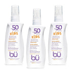 BU SPF 50 Fragrance Free Kids Sunscreen Spray for Face and Body, TSA Travel Size Sunscreen, Clear Non Aeorsol Spray, Non Greasy, Water Resistant and Oil Free, 3.3 oz (3-pack)