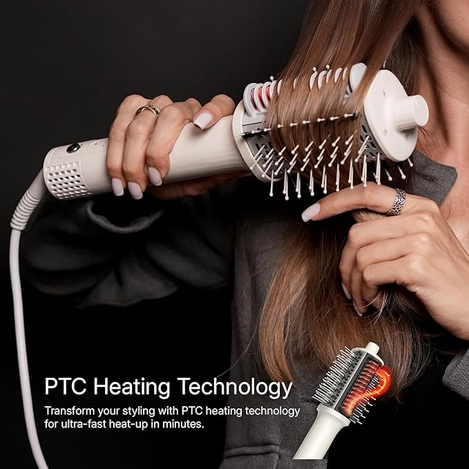 Ellena E1 Blow Dryer + Straighten Hair Brush Dual Mode, Hot Air Brush with 110000RPM High Speed Brushless Motor/Oval Air Barrel/3D Teeth Heated Comb/Handheld Cored, Styler Tool for All Hair Types