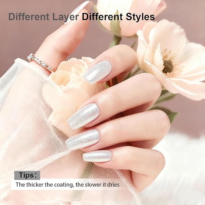 16.5ml White Glitter Nail Polish Large Volume Quick Dry Nail Polish, Long Lasting Shine, Fingernail Toenail Nail Art DIY Home Travel Nail Art Gift