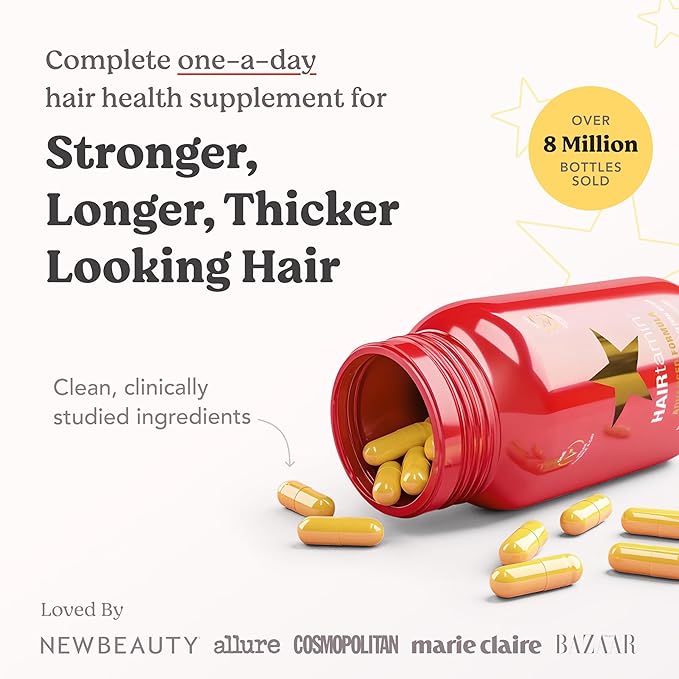 HAIRtamin Advanced Formula Hair Growth Supplement for Women & Men, Supports Stronger, Longer, Visibly Thicker Hair, With 5000 mcg Biotin, Vitamins & Antioxidants, 100% Vegan – 3 Month Supply