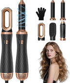5 in 1 Hair Dryer Brush -Ionic Auto Wrap Curler & Straightener with 3 Heat Settings, Magic Hair Styler Salon-Grade Results for Women, Travel-Friendly Styler with ALCI Plug (Black)