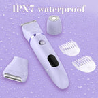 3-in-1 Electric Razor IPX7 Waterproof Bikini Trimmer Wet & Dry Use Painless Personal Trimmer Groomer for Ladies Face Body Legs Bikini Public Hairs Electric Lady Shaver with Replaceable Heads