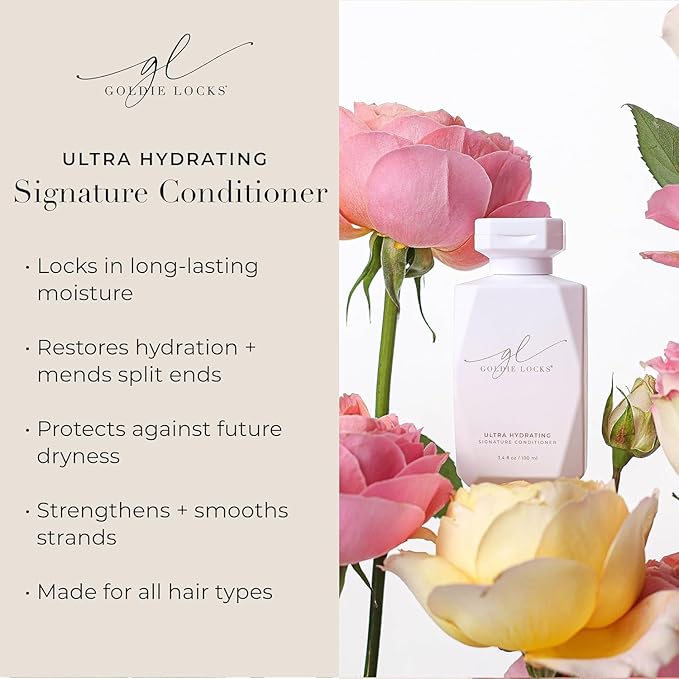 Goldie Locks Travel Size Ultra Hydrating Shampoo & Conditioner Set - Sulfate-Free, Paraben-Free - for Frizz Control, Shine & Strength - Color Safe & Extension Safe - Protein-Free - 2 x 3.4 fl oz