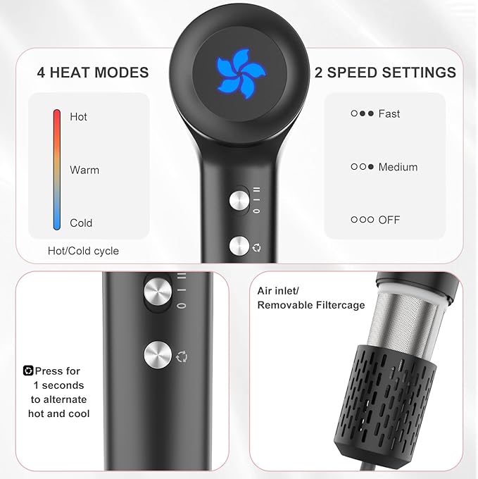 ZPP Hair Dryer, Professional High-Speed Ionic Blow Dryer, 110000 RPM Brushless Motor High Speed Motor for Fast Drying Low Noise Thermo-Control Hairdryer for Travel Women Men